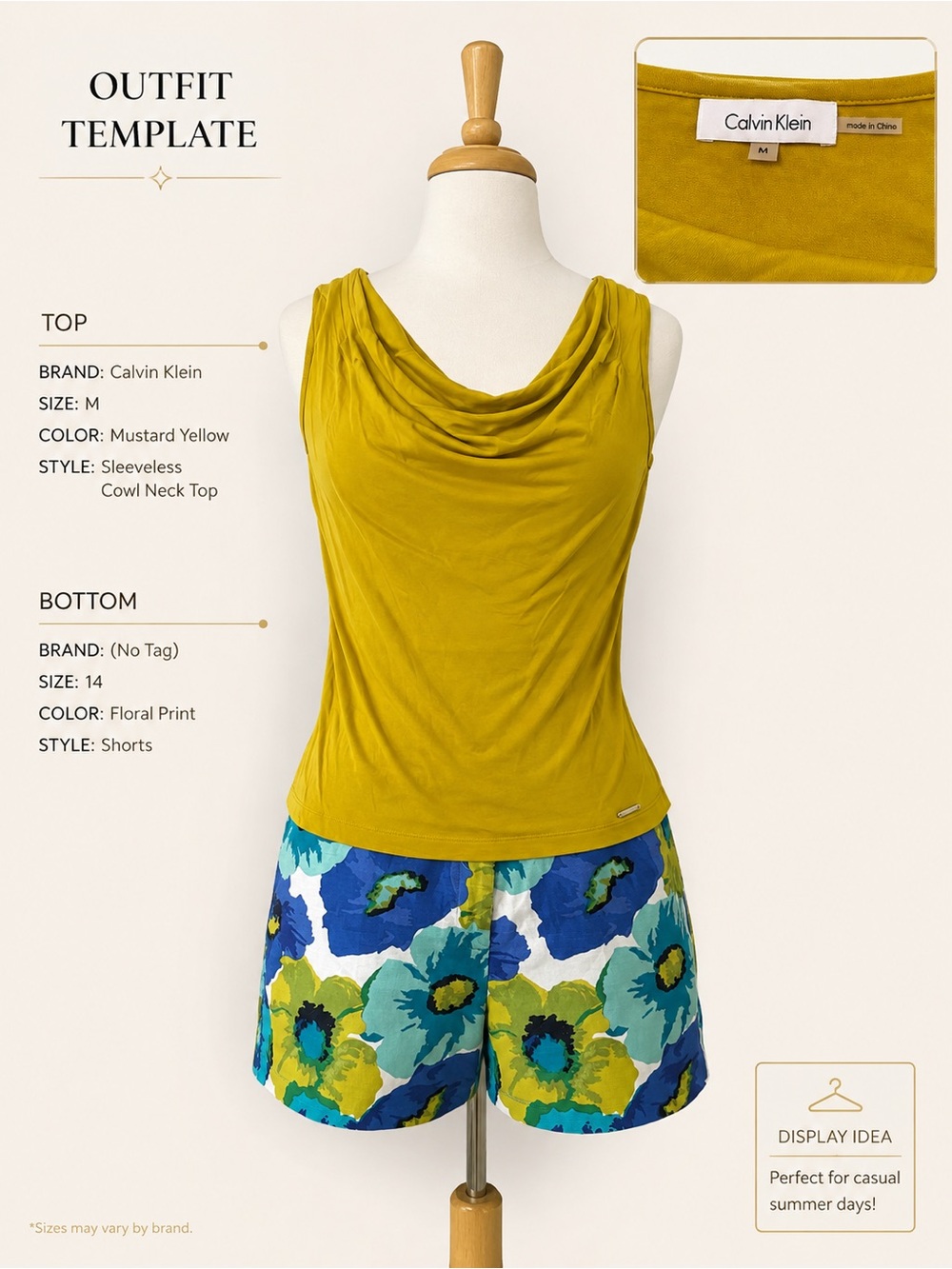 Calvin Klein Mustard Cowl Neck Sleeveless Top